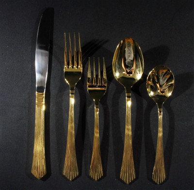 Image for Lot 23K Gold Plated Flatware Service
