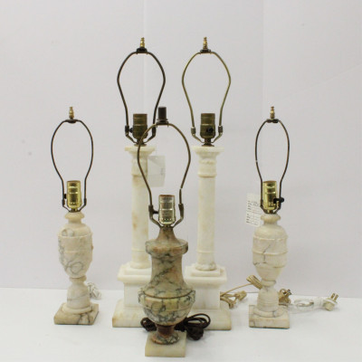Image for Lot 2 Pairs Alabaster Lamps &amp; Other