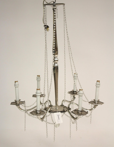 Image for Lot Mid Century Metal & Beaded Glass Chandelier