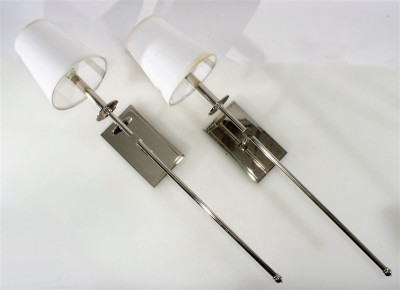 Title Pair Modern Tall Polished Chrome Wall Sconces / Artist