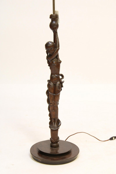 Image for Lot French 1940's Carved Figural Beechwood Lamp