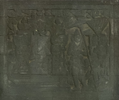 Image for Lot Khmer Stone Fragment with Deity, Guards and Servants