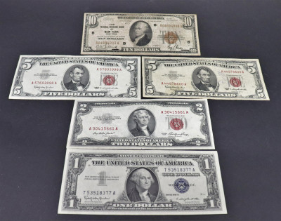 Image for Lot US Currency: $10, $2, $5 $1 Silver Cert.