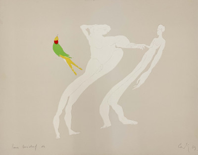Unknown Artist - Couple with a Parrot