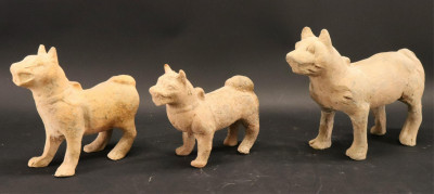 Image for Lot Three Han Dynasty Terracotta Standing Dogs