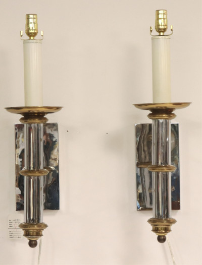 Image for Lot Pair 1970&apos;s Chrome & Brass Wall Light, Forecast