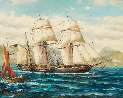 after American School - Clipper ship and sail boat