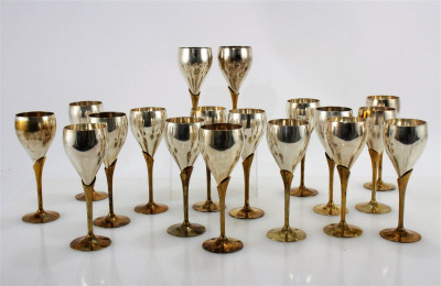 Image for Lot Set of 18 Mid Century Two Tone Wine Goblets