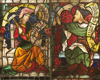 Image for Lot Stained Glass Double Panel Window Prophets