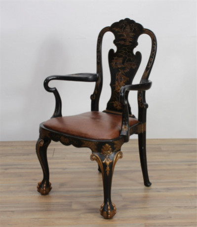 Image for Lot George I Style Chinoiserie Decorated Armchair