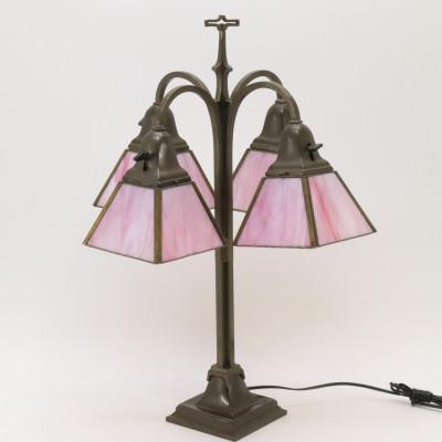 Image for Lot Art Glass  Bronze Student Lamp 19th/20th C