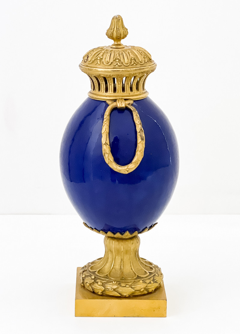 French Neoclassical Gilt Bronze and Blue Enamel Cassolette