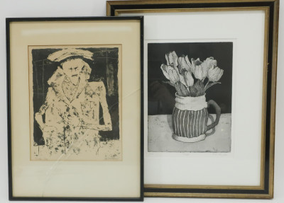 Image for Lot F.E. Peyton "Tulips" Etching; "Trash Guy" Print