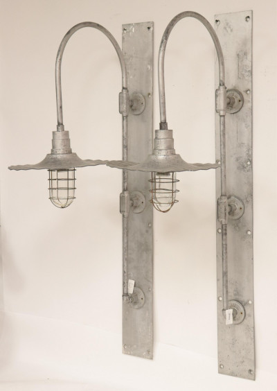 Image for Lot Pr. Vintage Industrial Silvered Metal Wall Lights