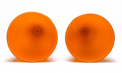 Pair of Italian Orange Cased Glass Vases