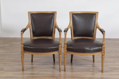 Image for Lot Pair Louis XV Style Brown Painted Fauteuils