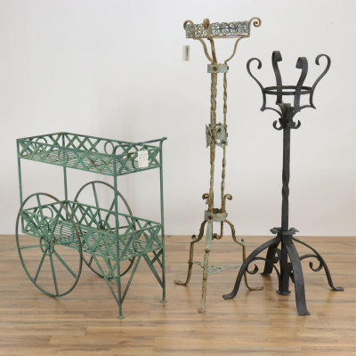 Image for Lot L19thE20th Iron Scrollwork Plant Stands/Cart
