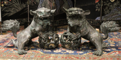 Image for Lot Pair of Large Bronze Foo Lions