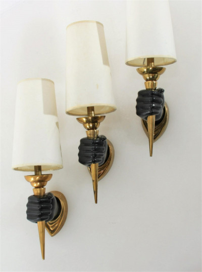 Image for Lot 3 Brass and Metal Hand Wall Sconces