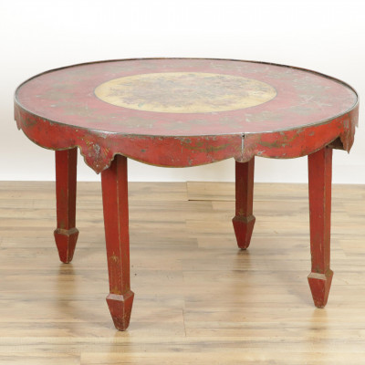Image for Lot Red Tole Peinte Low Table 19th C