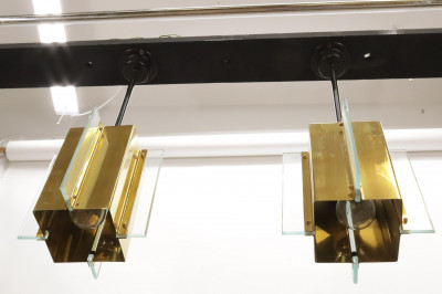 Modernist Brass  Glass 4Light Ceiling Fixture