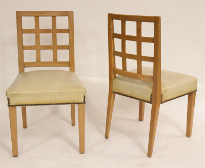 Image 3 of lot 4 Faded Walnut Lattice Back Chairs, circa 1950