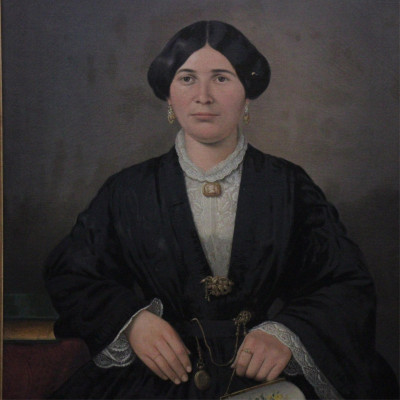 Image for Lot 19th C. Portrait of Mrs. Brown, oil on canvas