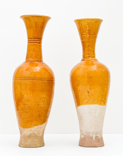 Near Pair of Chinese Amber Glazed Stoneware Vases