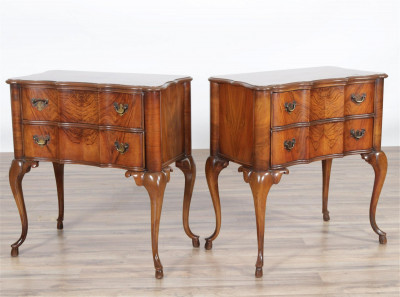Pair Rococo Style Walnut Bedside Tables
