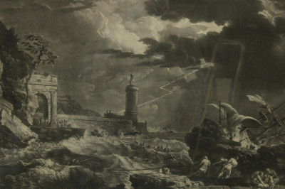 Image 5 of lot 2 18th C Prints; MoonLight  Ship Wreck Sayer