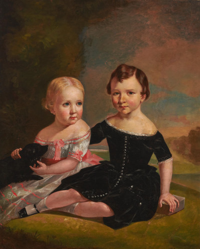 Artist Unknown - Untitled (Two young girls with dog)