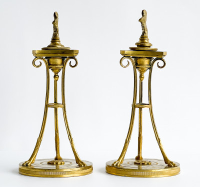 Pair of French Directoire Gilt-Bronze Candlesticks, after a model attributed to Claude Galle