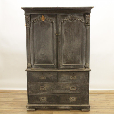 Image for Lot Victorian Ebony Linen Press on Chest Mid 19th C