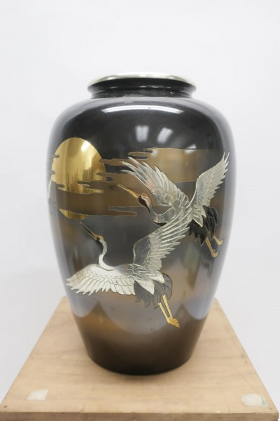 Japanese Bronze Crane Vase