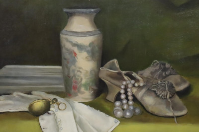 Image for Lot Maude L Baker, Still Life, Chinese Vase & Shoes