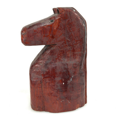 Image for Lot Folk Art Carved Mahogany Bust of a Horse, signed