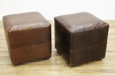 Image for Lot Mitchell Gold Stitched Brown Leather Stools