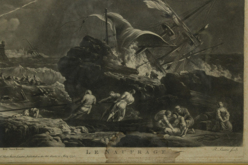 Image 6 of lot 2 18th C Prints; MoonLight  Ship Wreck Sayer