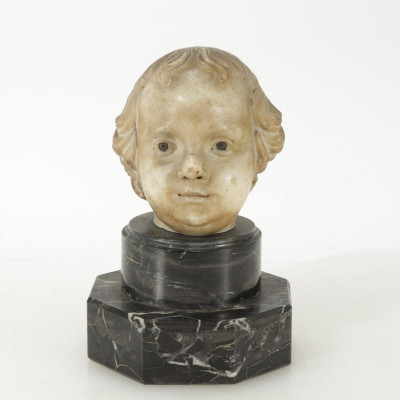 Image for Lot 19th C. poss. earlier Marble Child Head on stand