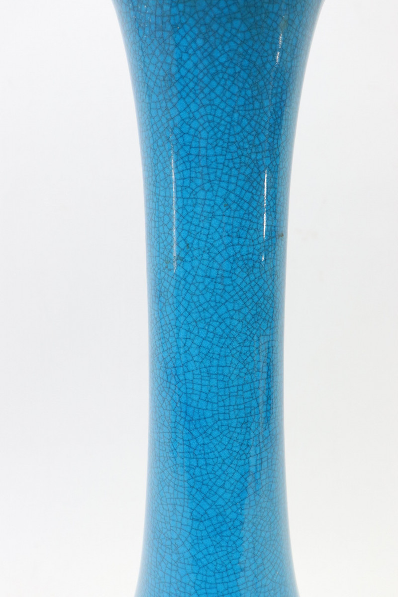 Image 7 of lot 2 Lamps: MCM Turquoise Blue Ceramic; Vintage Glass
