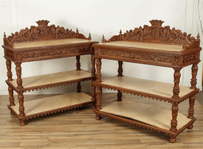 Image for Lot Pair of Jacobean Style Carved Oak Servers