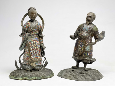 Image for Lot Two Japanese Bronze & Champleve Figures (Lamps)