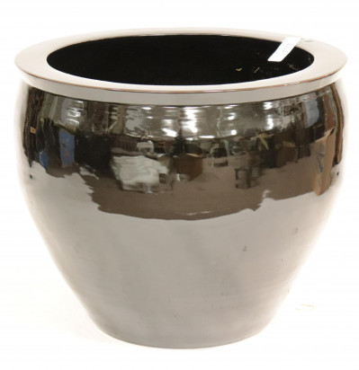 Image for Lot Round Black Ceramic Planter