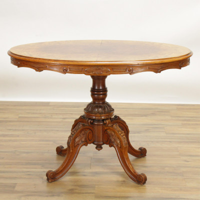 Image for Lot Victorian Walnut Burlwood Table 19th C