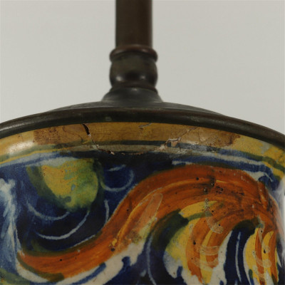 Image 4 of lot 2 Italian Majolica Vases as Table Lamps