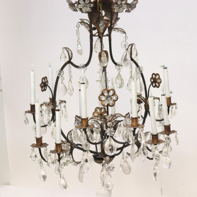 Image for Lot 12 light Wrought Iron/ Crystal Bagues Chandelier