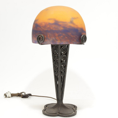 Image for Lot Muller Freres Color Glass & Iron Table Lamp, 1930