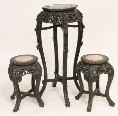 Title 19th C. Carved Chinese Stands With Marble Inserts / Artist