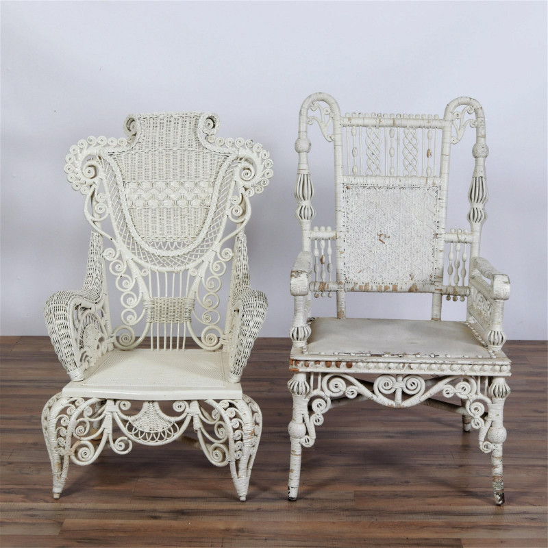 Image 7 of lot 3 Painted Wicker Armchairs