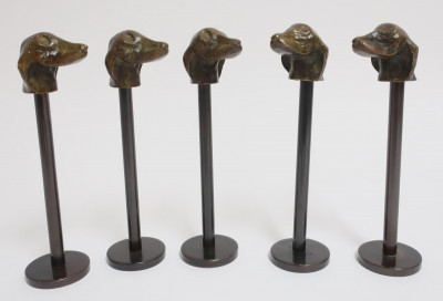 Image for Lot Set of 5 Modern Bronze Busts of Dogs